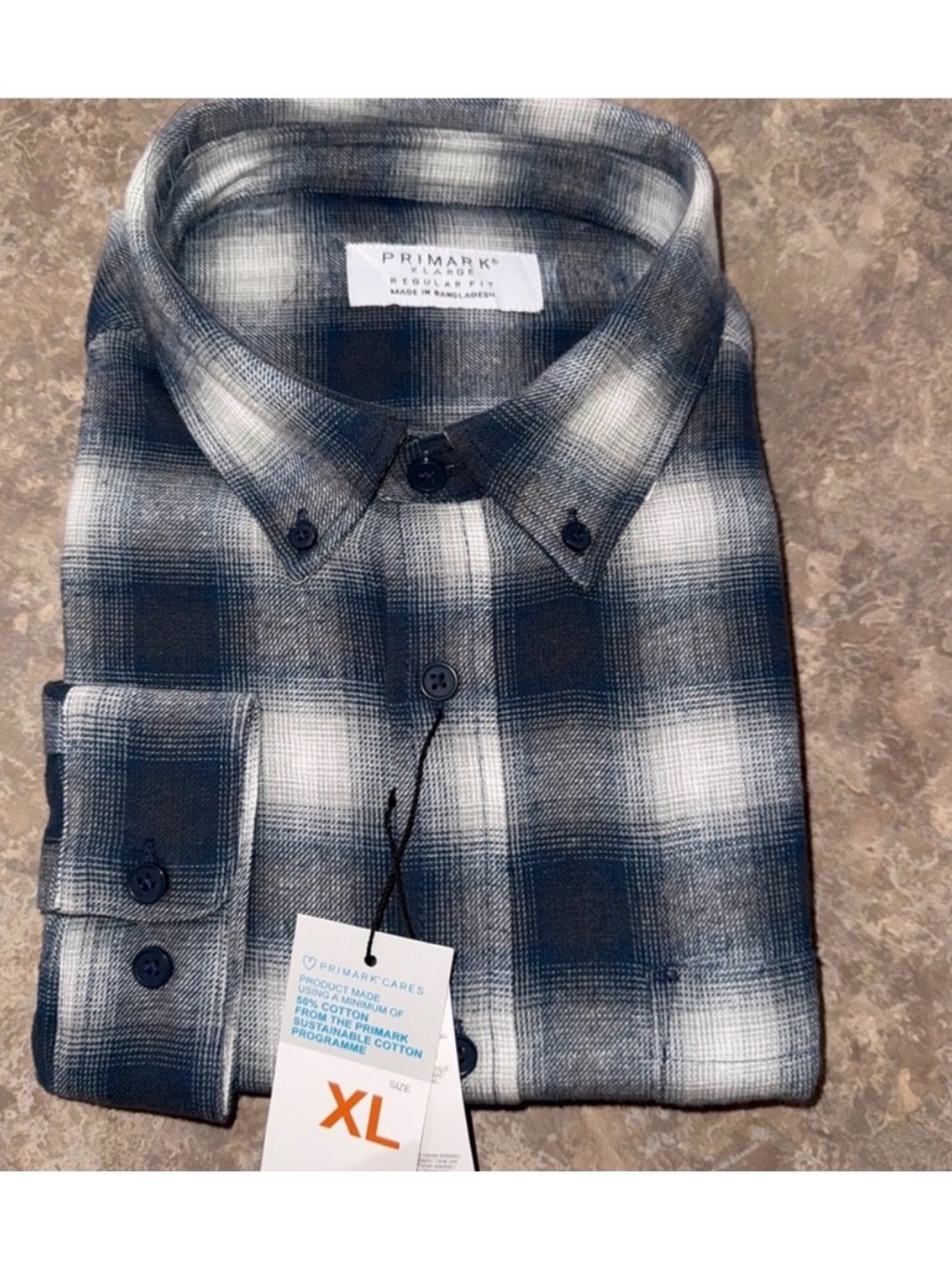 Primark Men's Navy and White Plaid Button-Down Shirt - Picture 3 of 6